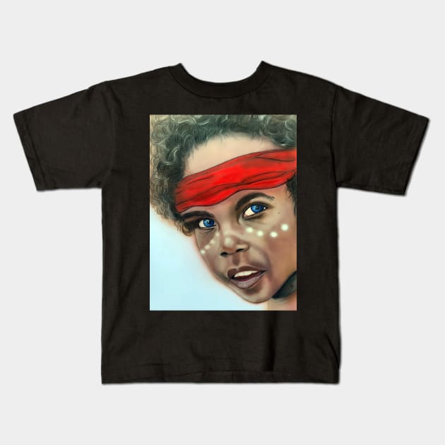 Australian indigenous child Red bandanna Kids T-Shirt by Accabella